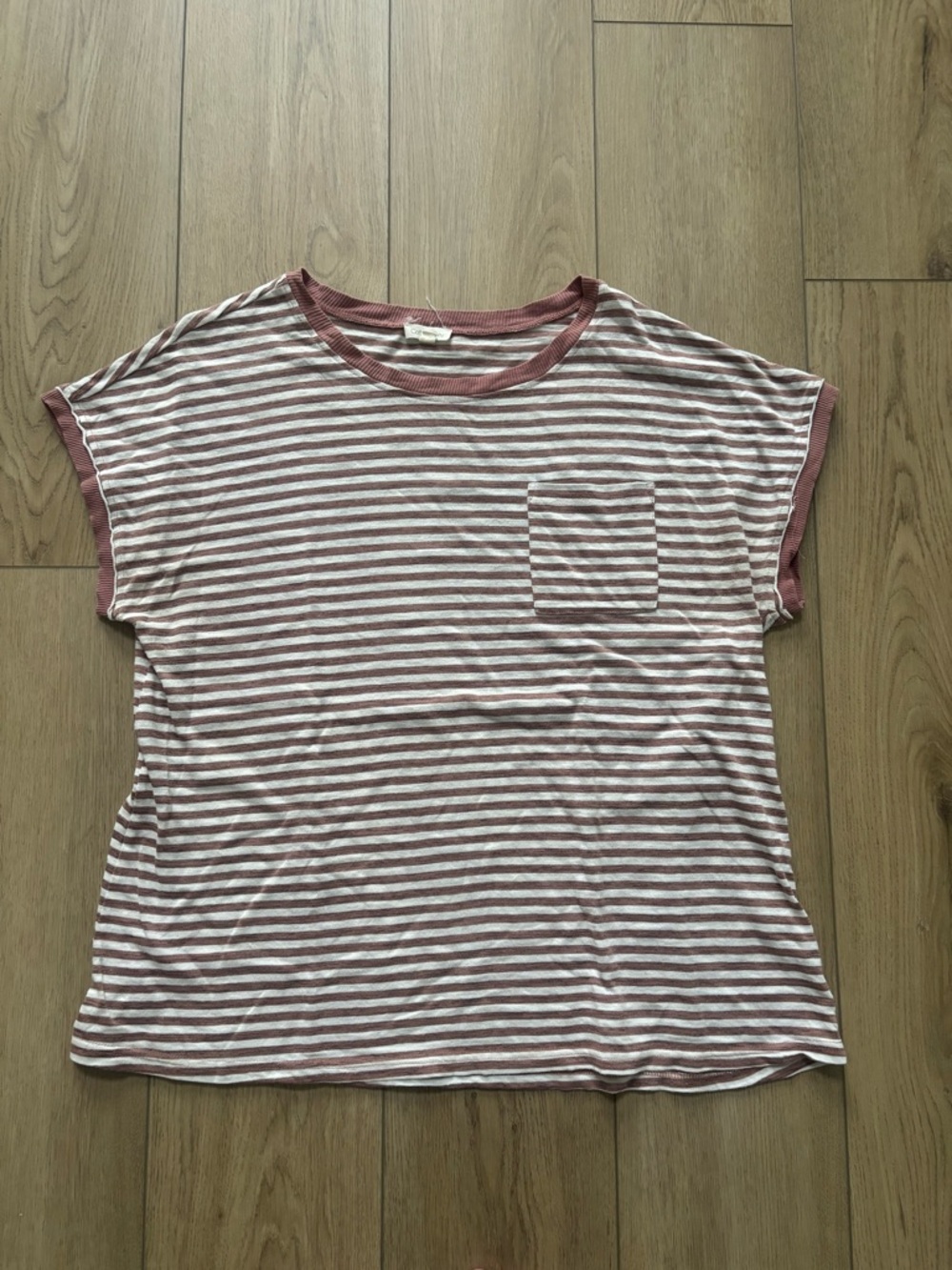 Striped Short Sleeve Pocket Tee in Dusty Rose